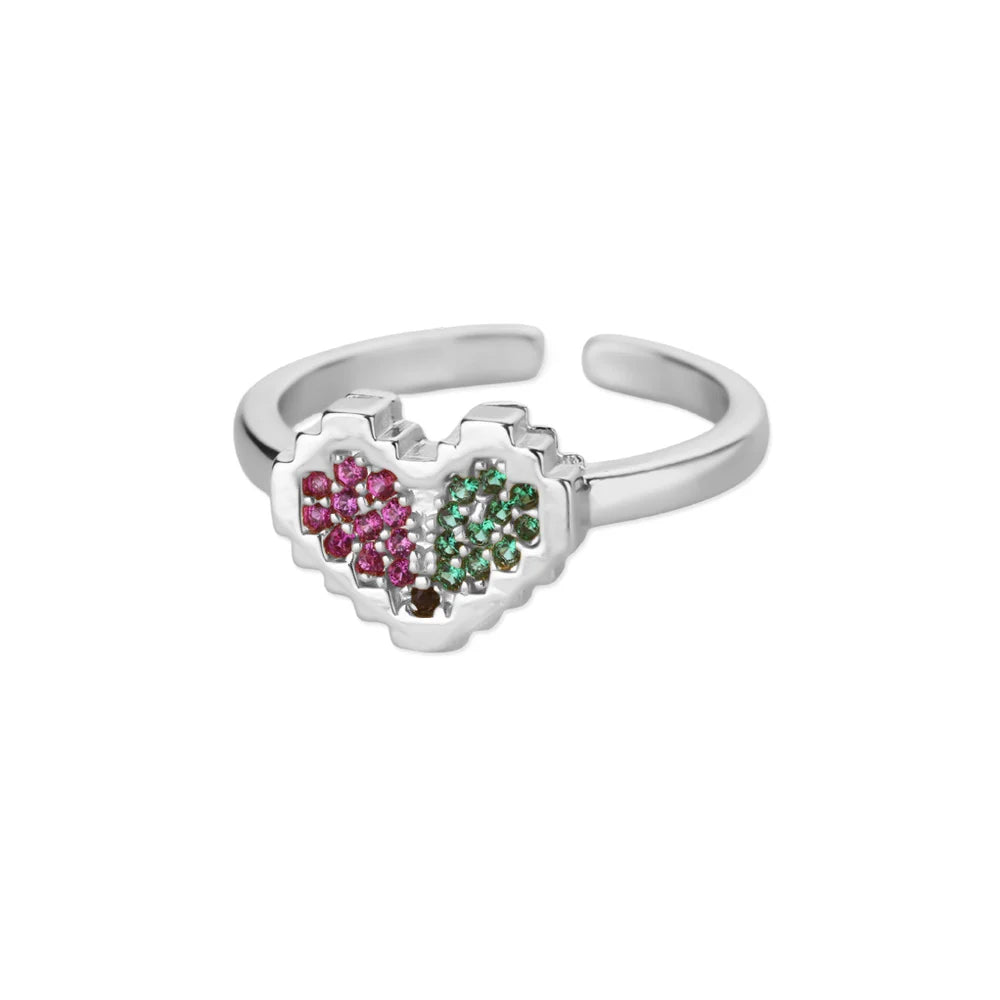 Zirkonia Herzring für Damen Goldfarben Edelstahl Herz Verstellbarer Ring Hochzeitstag Wasserdichter Schmuck Geschenk