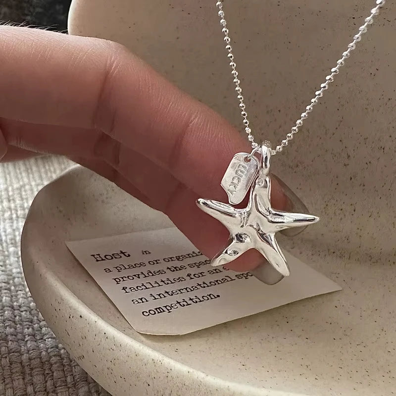 Collar de Plata de Ley 925, Bonito Colgante con Hoyuelo de Estrella de Cinco Puntas para Mujer y Niña, Regalo de Joyería, Envío Directo al por Mayor