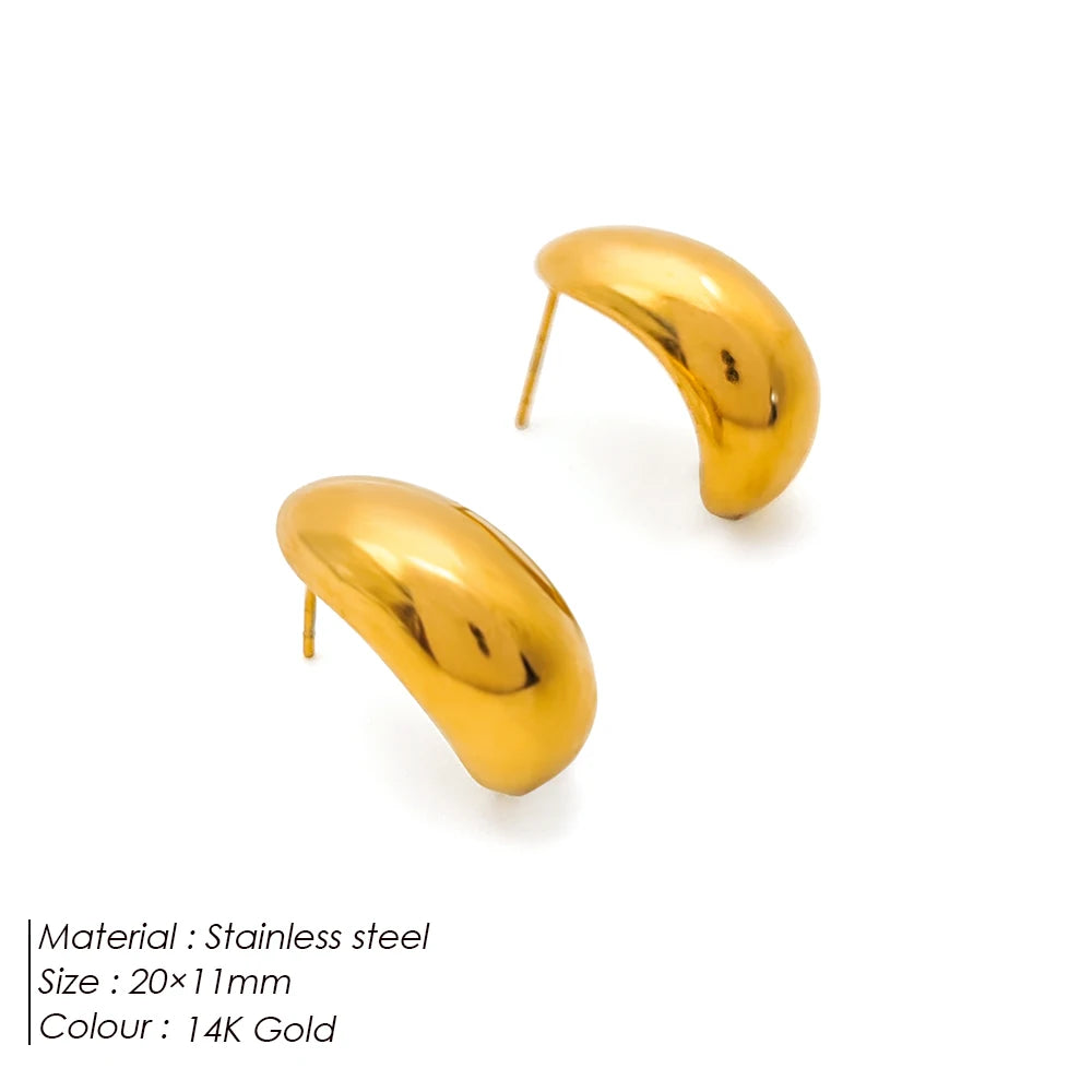 Pendientes de tuerca de acero inoxidable SUNIBI para mujer, color dorado, color plateado, pendientes sencillos, aros gruesos y lisos para esposas, joyería de moda.
