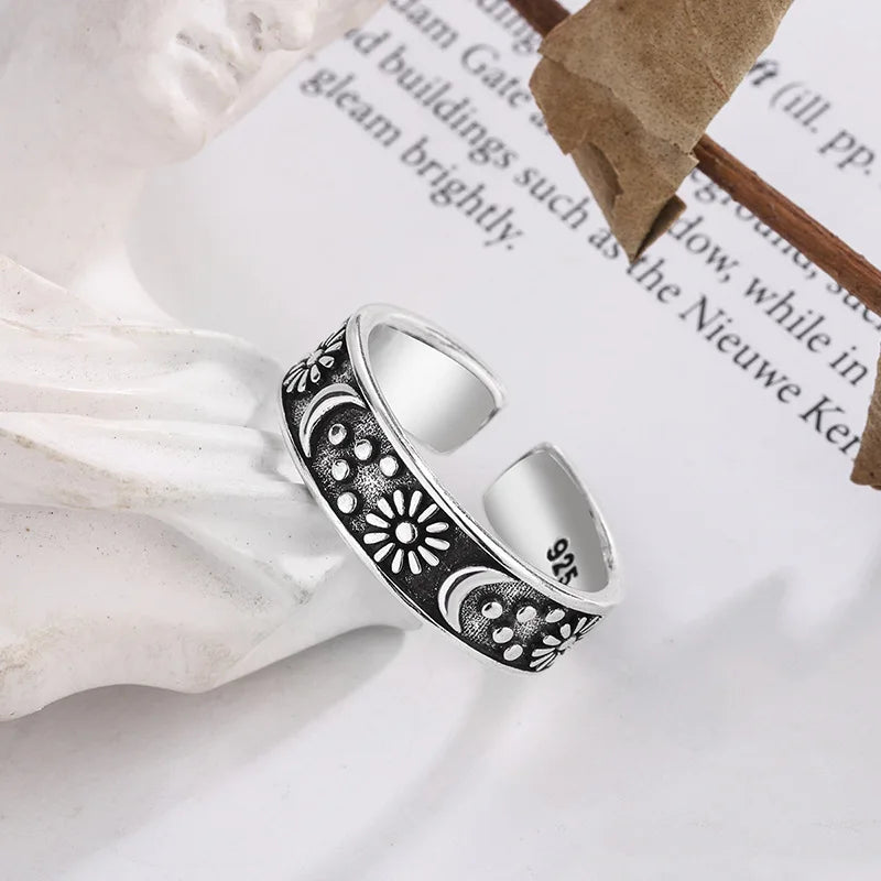 925 Sterling Silber Sonnenmondringe für Frauen Verlobung Luxusschmuck Vintage Accessoires Großhandel