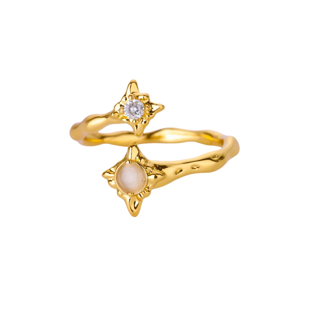 Zirkon Blumenringe für Frauen Goldfarbene Doppelte Blume Verstellbarer Edelstahlring Hochzeit Party Weihnachtsgeschenk Schmuck