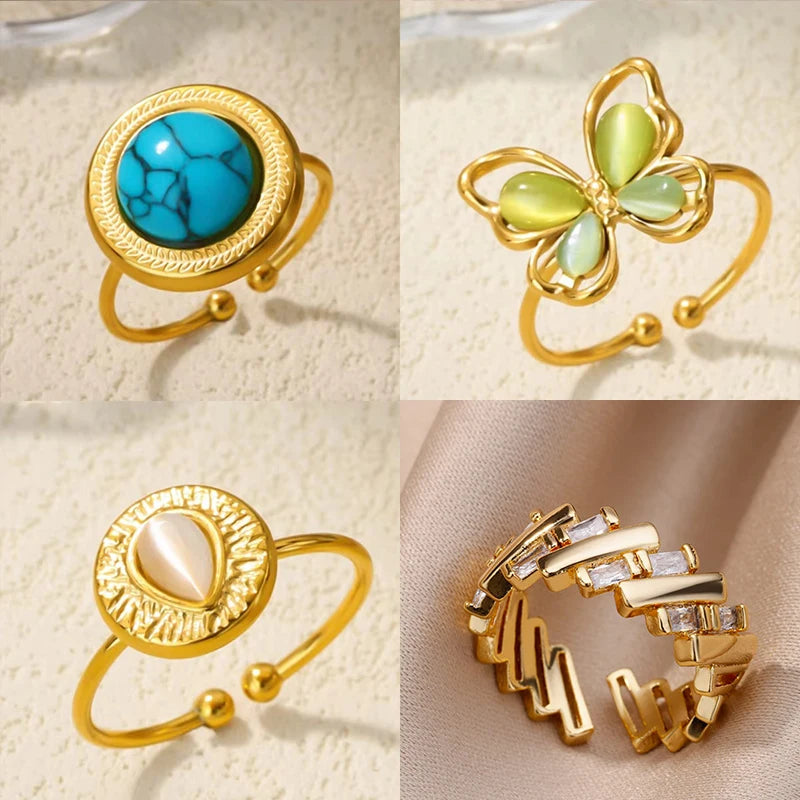 Beliebte Schmetterlingsringe für Damen, goldfarben, Edelstahl, geometrischer Öffnungs-Fingerring, ästhetischer Hochzeits-Weihnachtsschmuck