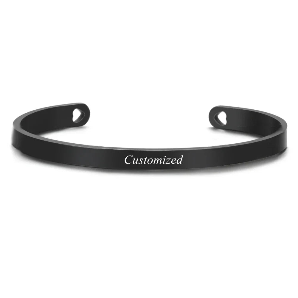 Personalisierte Koordinaten-Gravur Name Text Herz-Aussparung Armreif Personalisierte Bar Halskette Edelstahl Armband Männer Frauen Geschenk