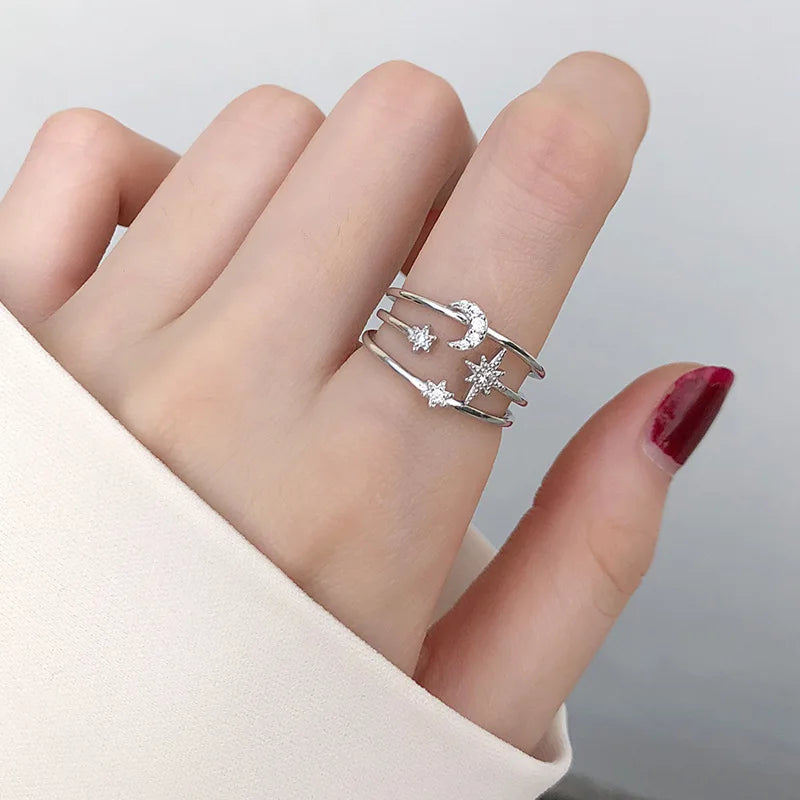 VENTFILLE 925er Silber Mond Quaste Öffnung Weiblich Mode Ins Ring