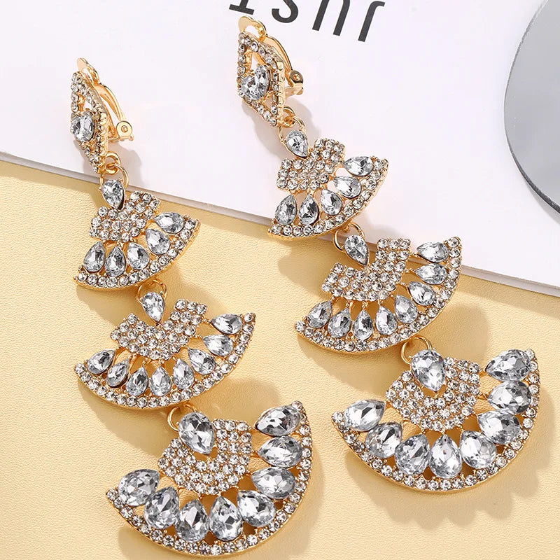 Vintage Ohrringe mit weißen Kristallen für Frauen, große, lange, geometrische Hängeohrringe, Statement-Schmuck
