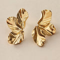 Obega Geometric Fuchsia Stone Earrings  Warm Gold Color Flower Shape Women Earring Stud Party Beach Jewelry For Girls