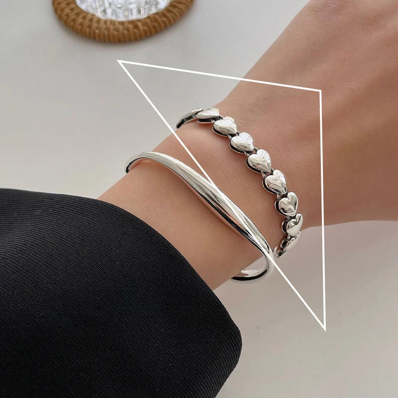 Sterling Silver plated Thai Silver Bracelet for Women Vintage Geometric Heart Love Lucky Punk Jewelry 2023 New Dropship
