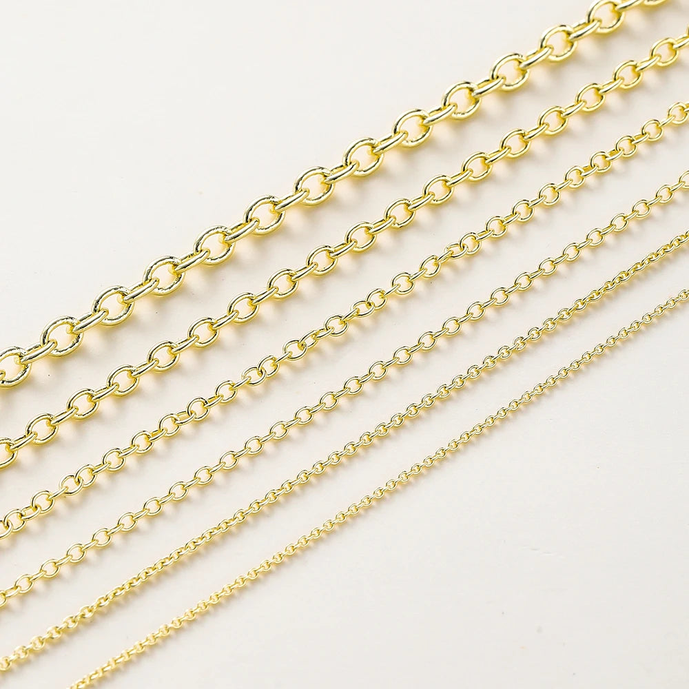 1 metro/lote de cadenas de eslabones redondos de metal chapado en oro de 14K y 18K para hacer joyas, accesorios de joyería para manualidades