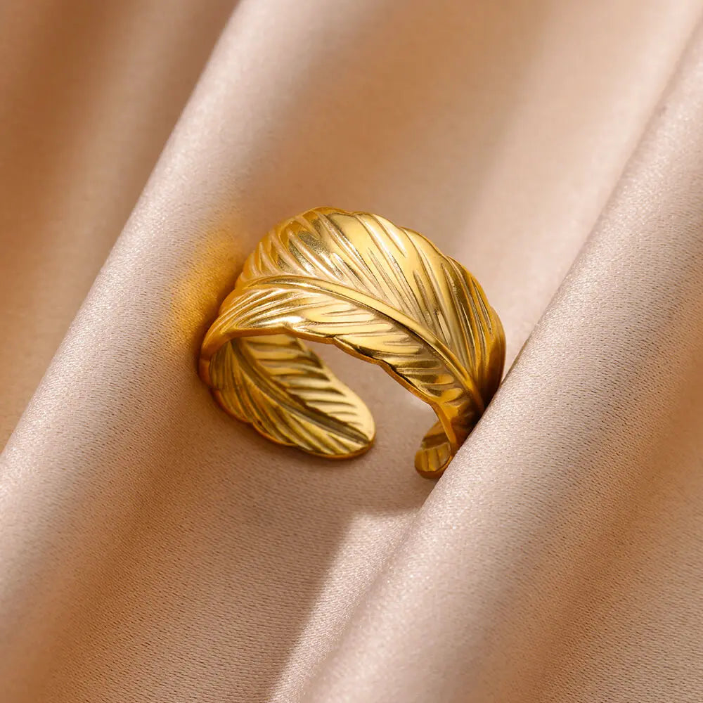 Edelstahl klobige breite Ringe für Frauen Vintage Goldfarbe geometrischer offener Fingerring Mode minimalistischer Schmuck Geschenk Femme