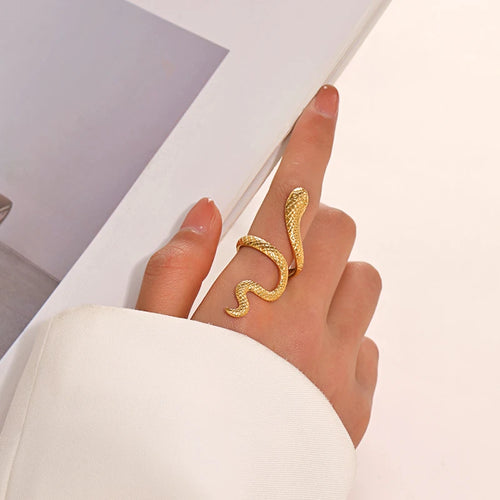Edelstahl Schlangenringe für Damen und Herren, goldfarben, offen, verstellbar, Fingerring, Vintage Gothic Ästhetik Schmuck Anillos Mujer