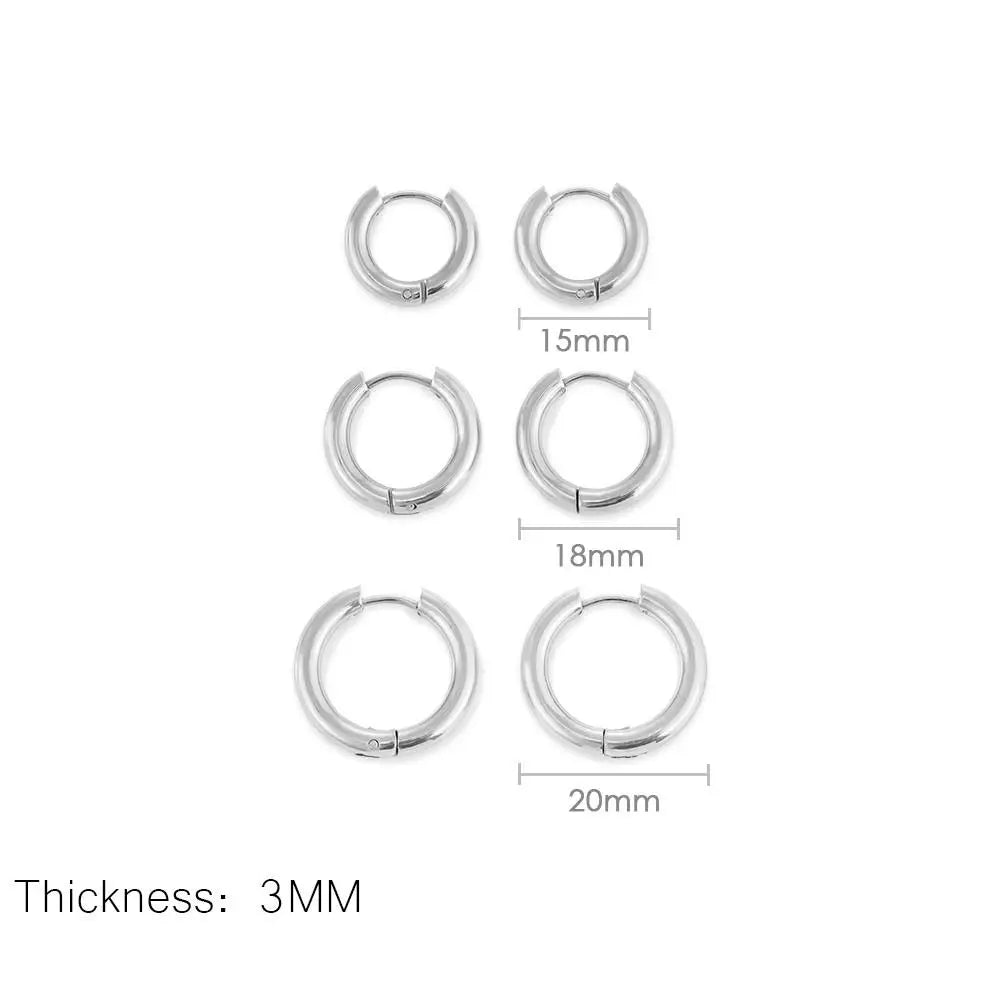 3 Paar Edelstahl Massiv Rundringe Huggies Ohrringe Set für Damen Herren Stapelbar 14K Vergoldete Winzige Ohrknorpel-Creolen