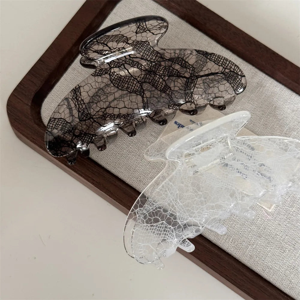 8.5Cm New Korean Woman Senior Lace Pattern Hair Claw Barrettes Girl Fashion Hair Clips Hair Headwear Hair Accessories Hairpins