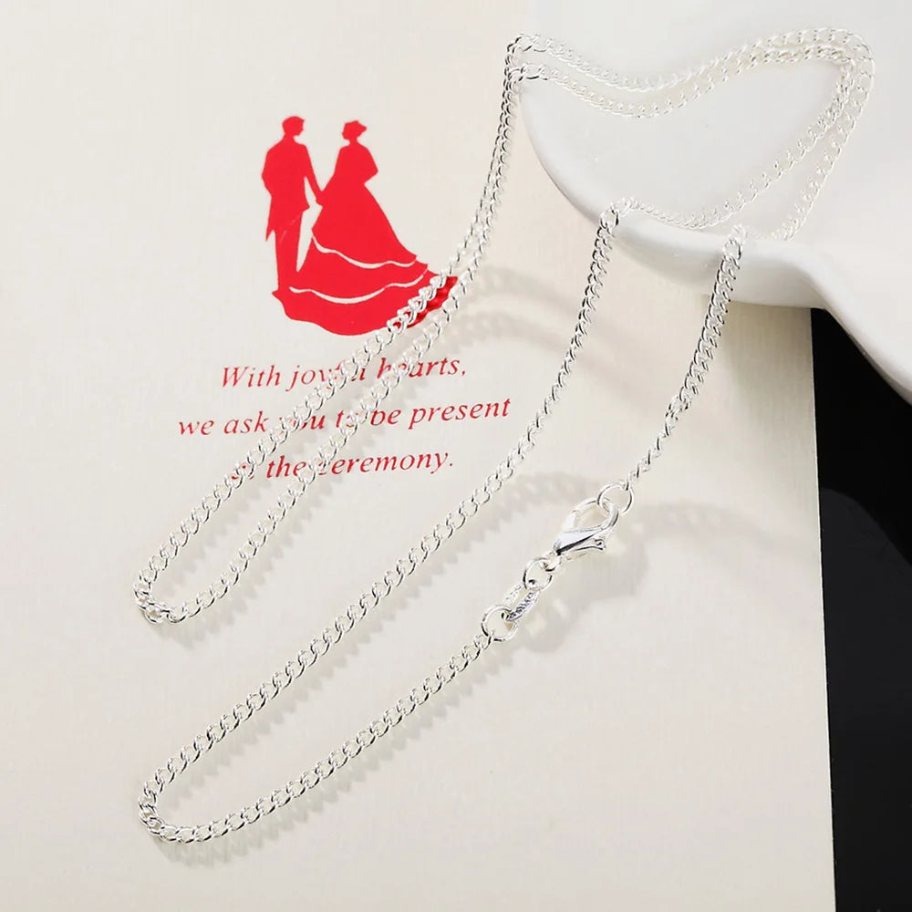 Collar de cadena de plata de ley 925 de 2 mm 40-75 cm para hombre y mujer, abalorio, regalo de boda, fiesta, joyería, accesorios de Navidad