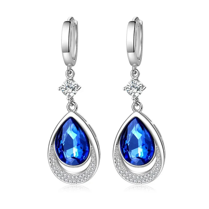 925 Sterlingsilber Schmuck Ovale Edelsteine Wassertropfen Ohrringe für Frauen Smaragd Saphir Zirkon Verlobung Ohrschmuck