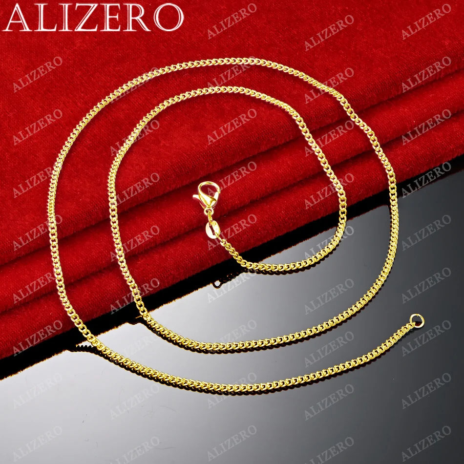 ALIZERO Collar de oro de 18K de 16/18/20/22/24/26/28/30 pulgadas, 2mm, cadena base, collares para mujer y hombre, joyería fina de moda al por mayor