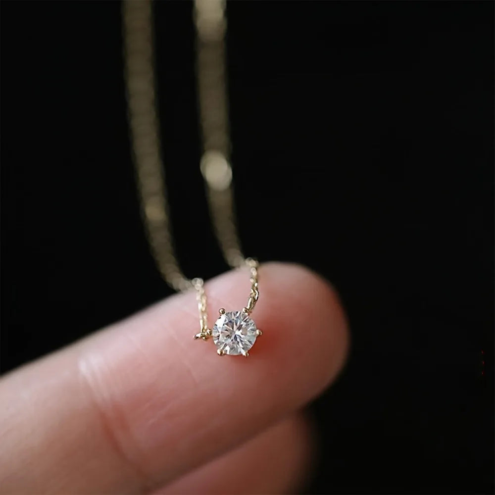 Conjunto de collar de plata de ley 925 con circonitas, chapado en oro de 14k, estilo fino para mujer