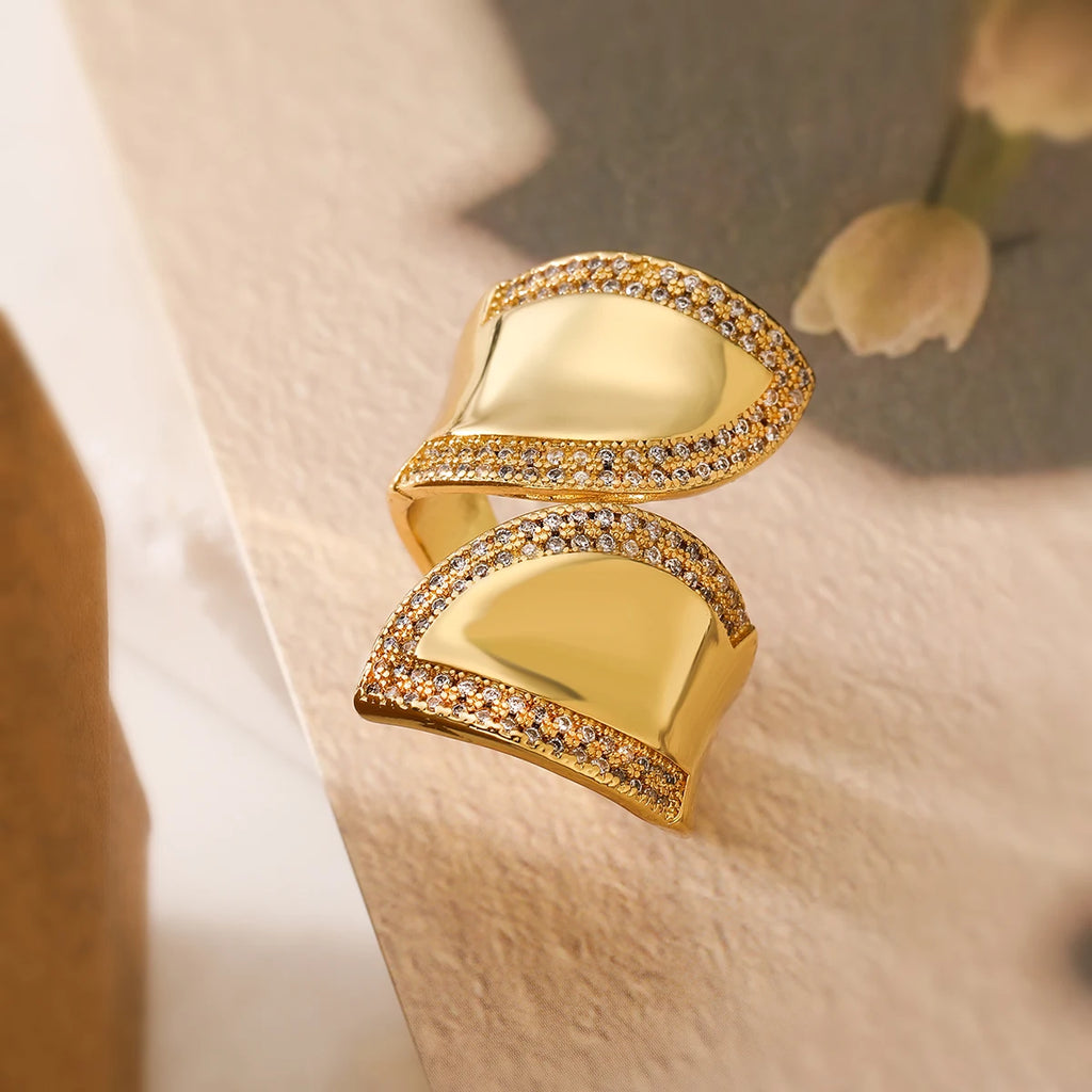 NEWBUY Luxury AAA Cubic Zirconia Pave Setting Copper Jewelry Trendy Gold Color Wedding Rings For Women