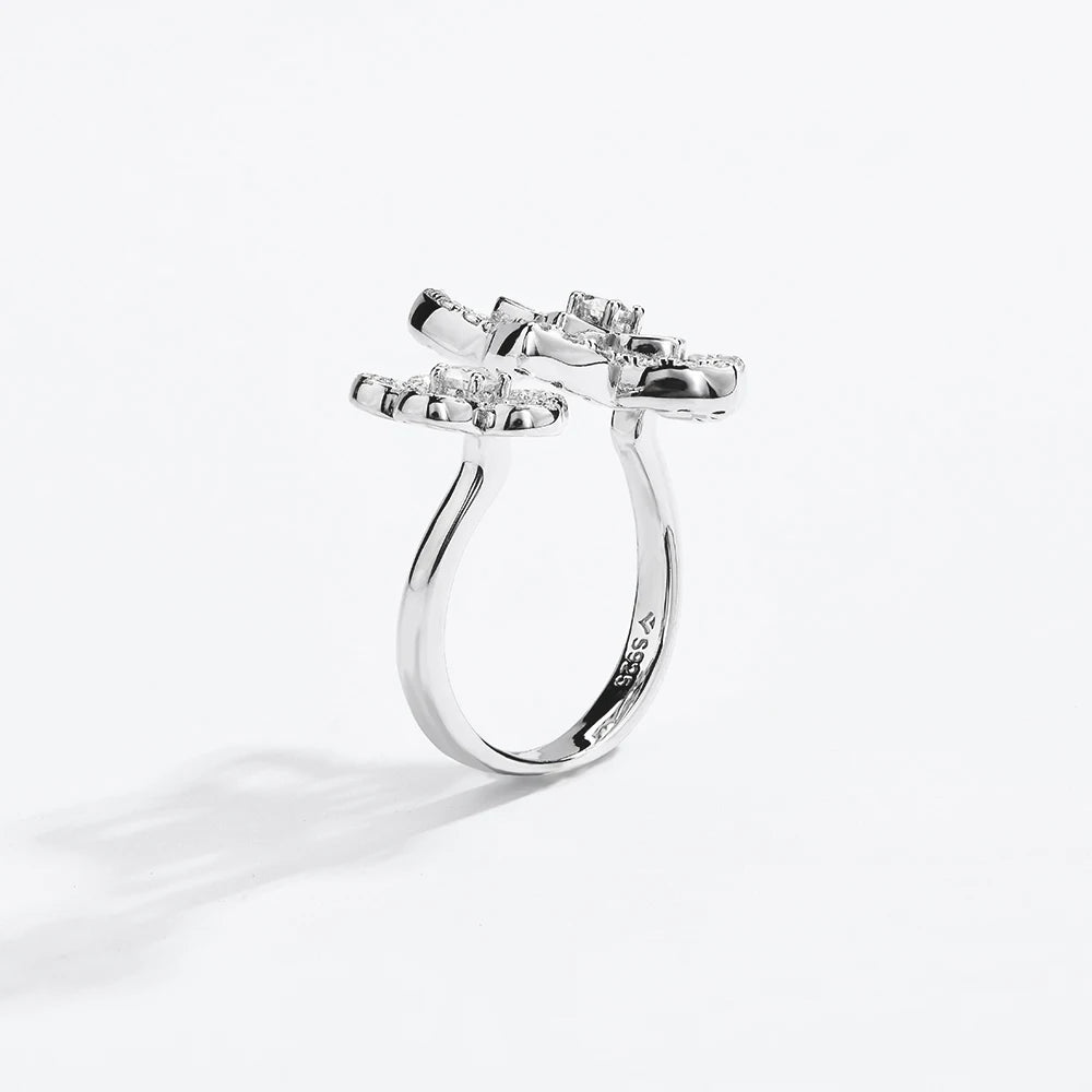 MINTYBOX Anillos de Moissanita de Plata de Ley 925 con Flor para Mujer, Banda de Boda de Diamantes Color D Brillante, Joyería Fina Certificada