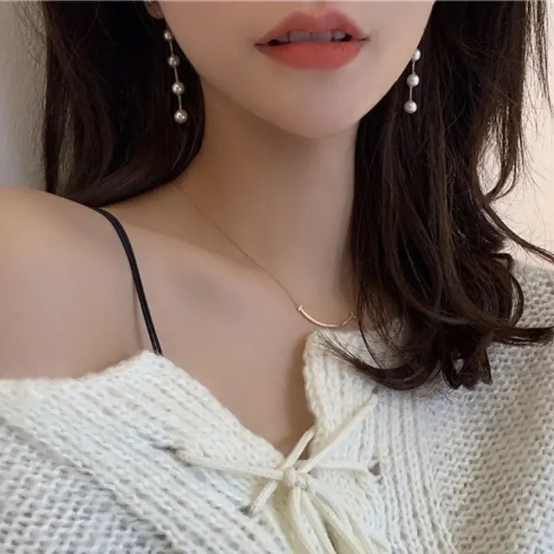Modische Perlen-Ohrhänger für Damen, niedliche koreanische Kristall-Strass-Ketten-Ohrringe, Brautschmuck für Hochzeitsfeiern, Geschenke 2024