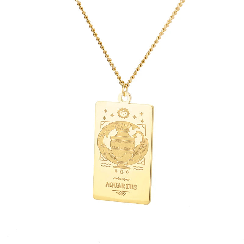 Stainless Steel Zodiac Sign Necklace For Women Vintage Constellation Libra Pendant Chain Collar Aesthetic 2024 New Trend Jewelry