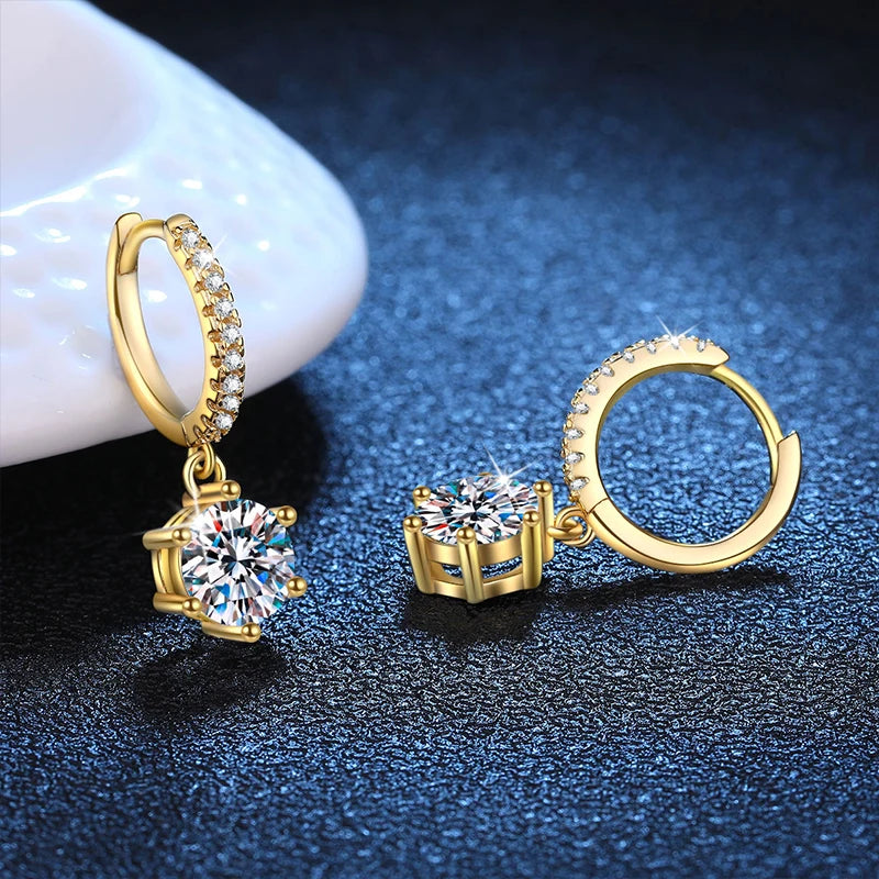 NeeTim 0.5ct 1ct Moissanit-Ohrhänger S925 Sterlingsilber vergoldet Hochzeitsschmuck mit Zertifikat Creolen