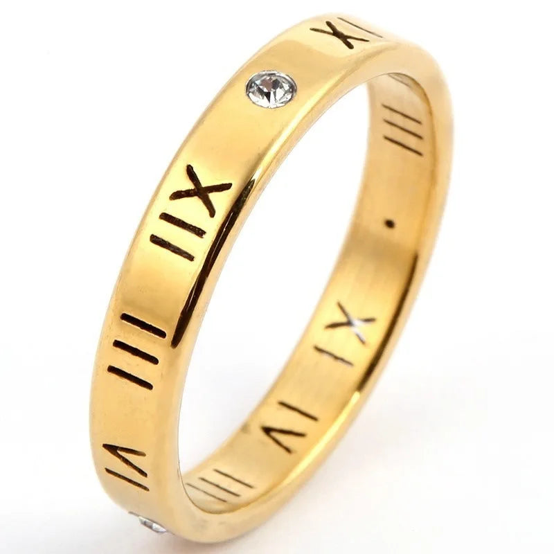 Ein Kristallringe Modeschmuck Hohl Römische Ziffern Edelstahl Personalisierte Einfachheit Accessoires Damenringe