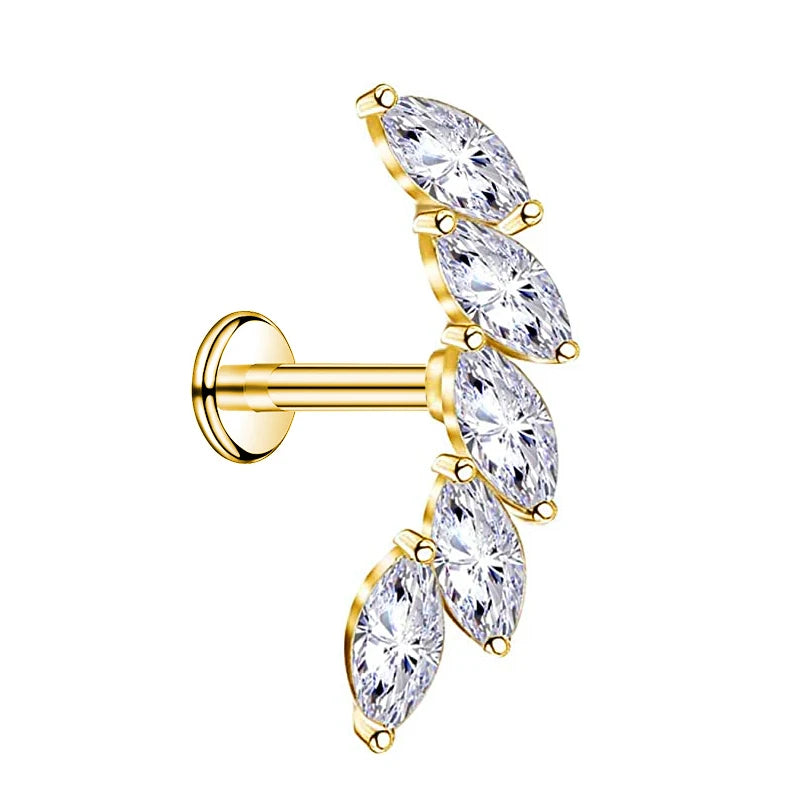 Piercing Labret de Rosca Interna Rayo Corona Abeja Flores Cartílago Pendiente Trago Conch Acero Inoxidable 316L Joyería Corporal