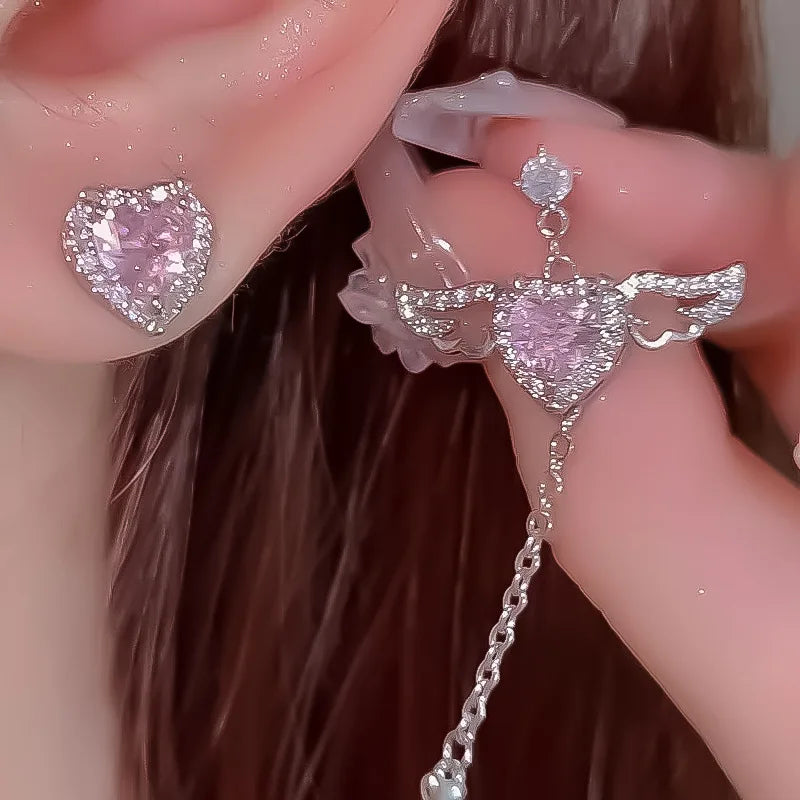 Mode 3-teiliges Set Perlenschmuckset für Damen Koreanischer Herzring Anhänger Halskette Creolen Set Trendiges Elegantes Hochzeitsgeschenk