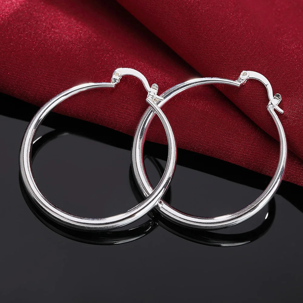 925 Sterling Silber 40mm glatte, runde Creolen für Damen, Hochzeitsfeier, elegant, luxuriöse Qualität, Schmuckzubehör