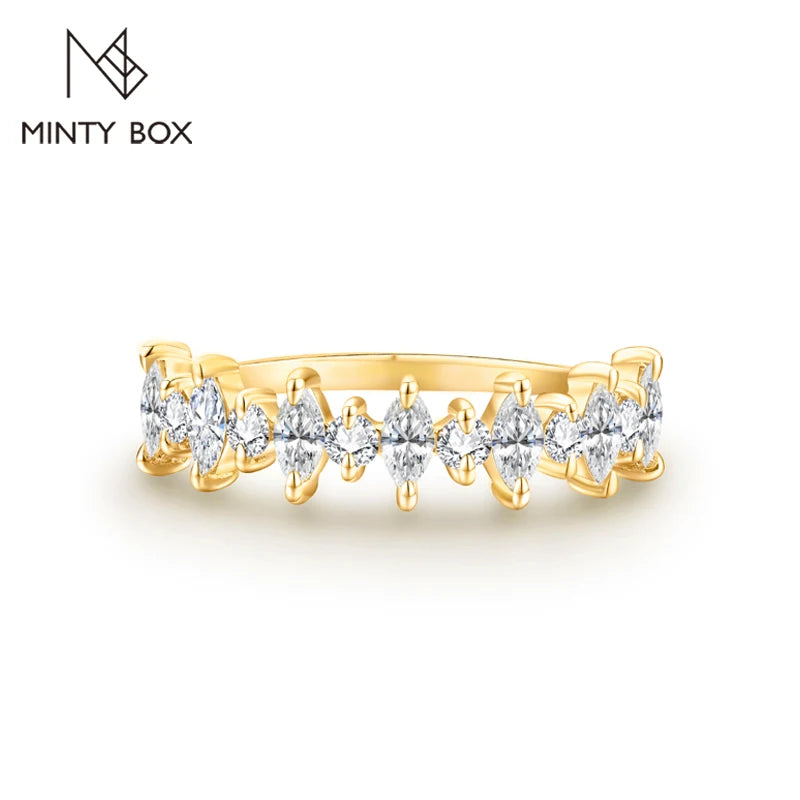 MINTYBOX 4*2mm D Farbe 925 Sterlingsilber Moissanit Ring für Damen, Diamantprüfgerät bestanden, 18 Karat vergoldet, Verlobungs-Hochzeitsringe