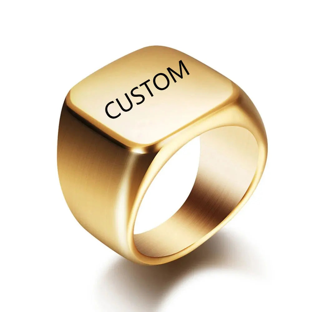 Customized Women Signet Ring Name Letter Pattern Logo Stainless Steel Rings Punk Candid Fashion Jewelry Male Wedding Accessories