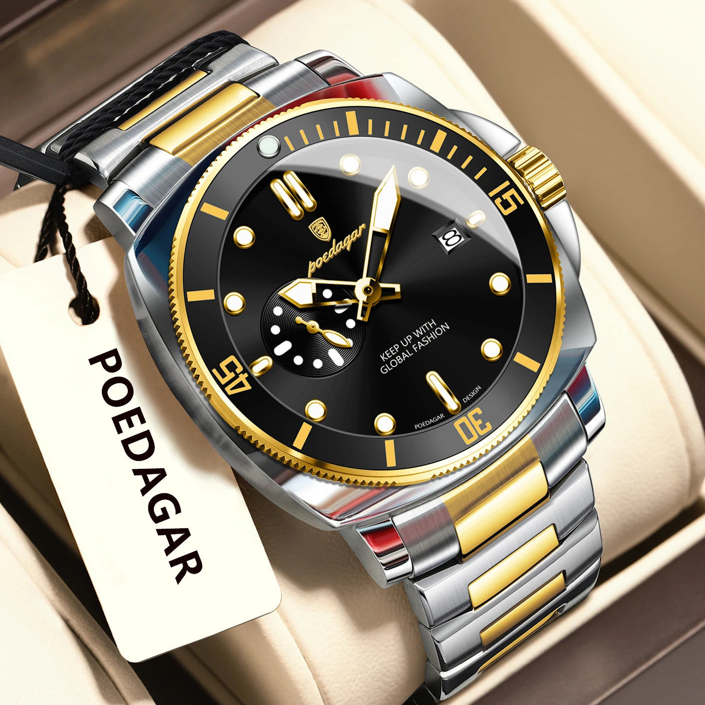 POEDAGAR Reloj de Lujo de Alta Moda para Hombre Impermeable Luminoso Fecha Relojes de Acero Inoxidable Negocios Cuarzo Reloj de Pulsera Masculino