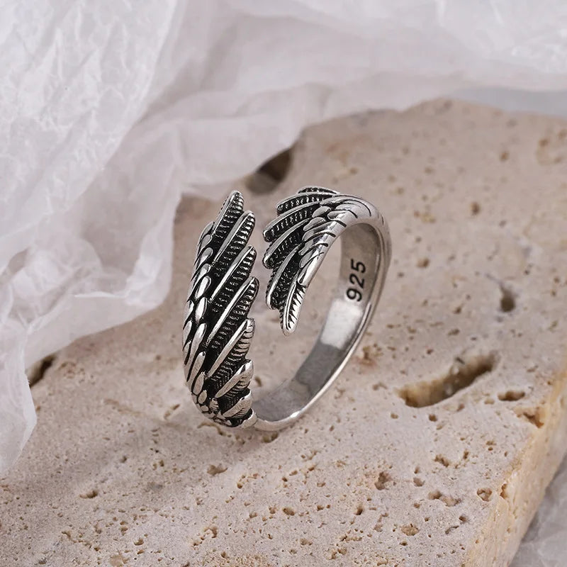 925 Sterling Silber Engelsflügel Feder Verstellbare Ringe für Frauen Verlobung Hochzeit Luxus Schmuck Accessoires