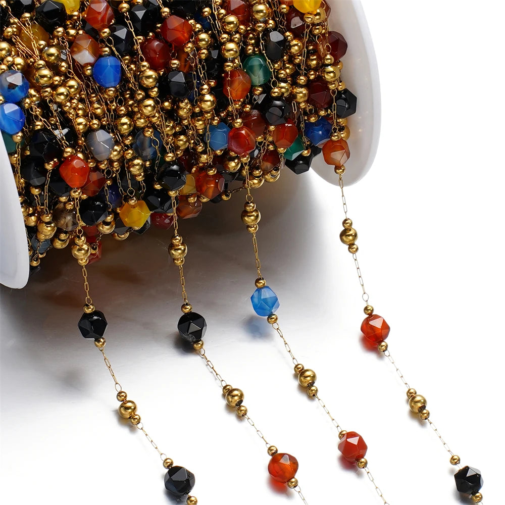 1Meter/Los Gemischte Edelstahl Ungleichmäßige Steinperlenketten für handgemachte DIY Halskette Armbänder Schmuckherstellungszubehör