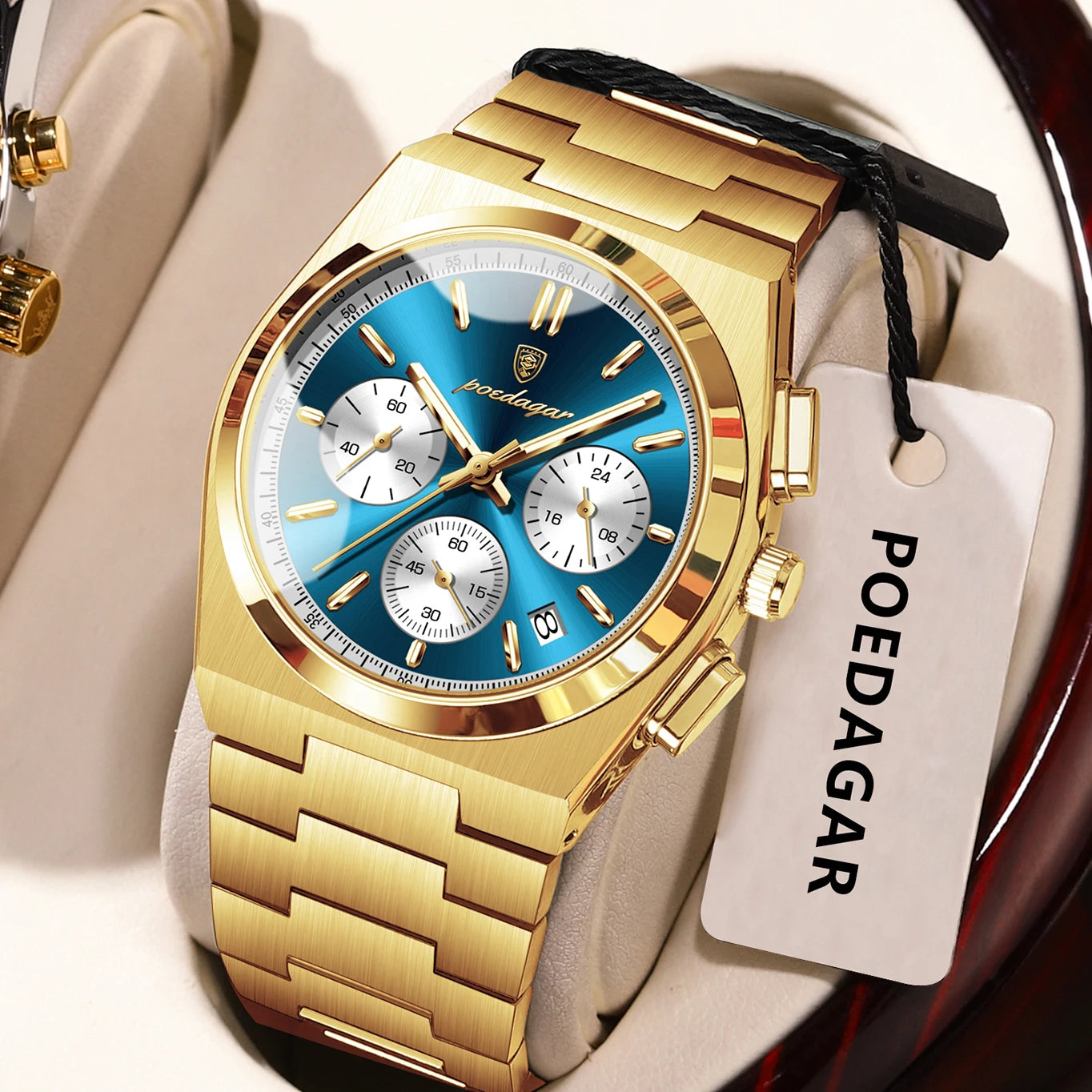 POEDAGAR Reloj de Lujo para Hombre Cronógrafo Fecha Acero Inoxidable Deporte Reloj de Pulsera para Hombre Impermeable Luminoso Moda Relojes de Cuarzo para Hombre