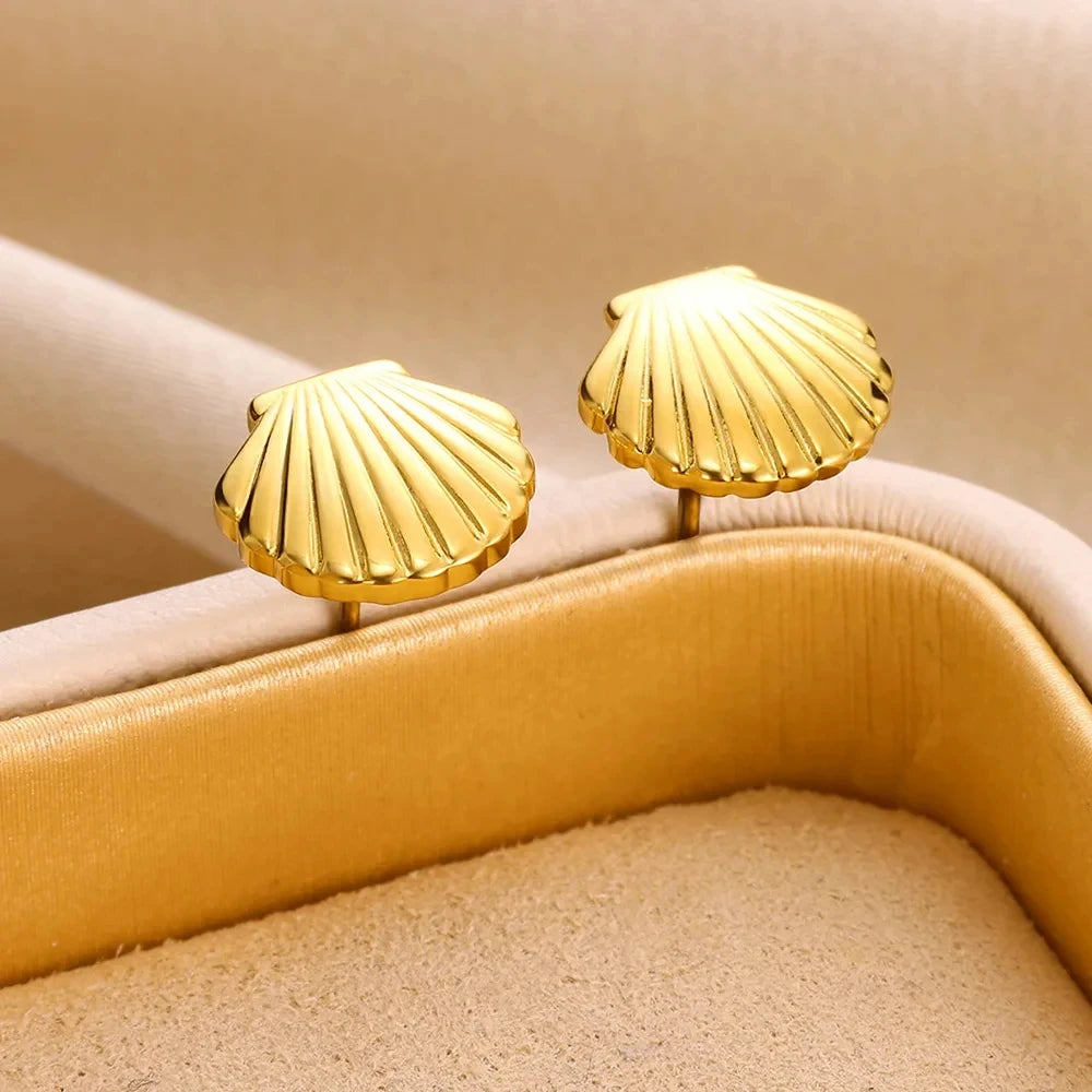 Edelstahl Muschelstecker Ohrring für Damen Goldfarbe Vintage Muschel Piercing Ohrring 2024 Trend Großhandel Ozean Schmuck Geschenk