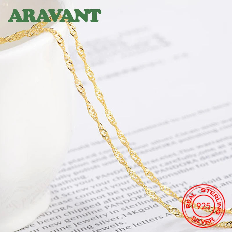 Aravant Collares de Plata 925 de 1.3mm Chapados en Oro 18K con Cadena de Onda de Agua para Mujer, Joyería de Moda