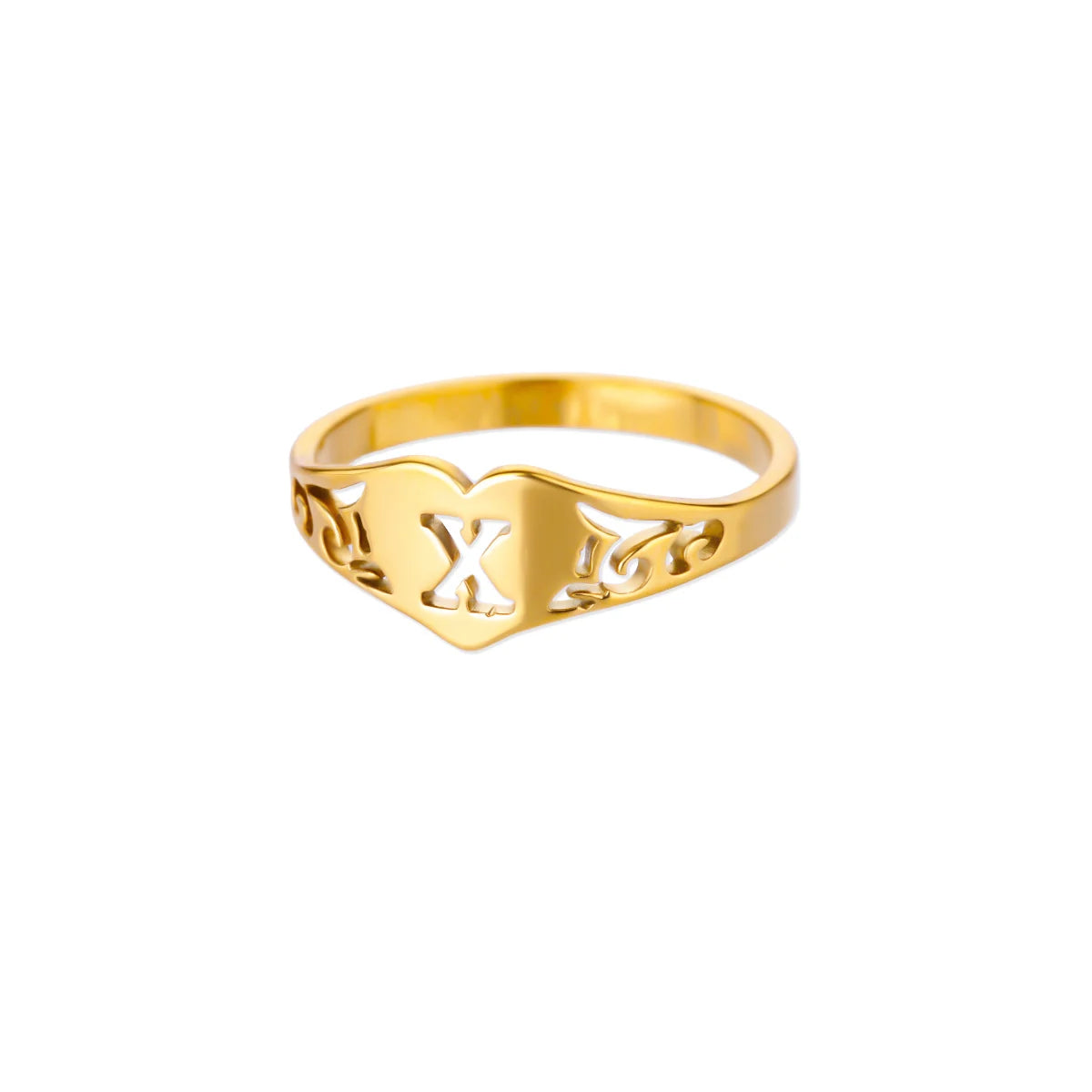 Anillos de corazón con letras iniciales huecas de moda para mujer, color dorado, acero inoxidable, anillo con letras de la A a la Z, regalo de joyería estética para boda
