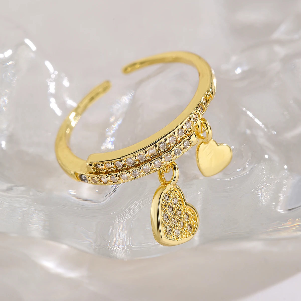NEWBUY Mode Goldfarbe Kupfer Hochzeit Schmuck Luxus AAA Zirkonia Schloss & Schlüssel Anhänger Fingerring Verstellbar für Frauen Mädchen