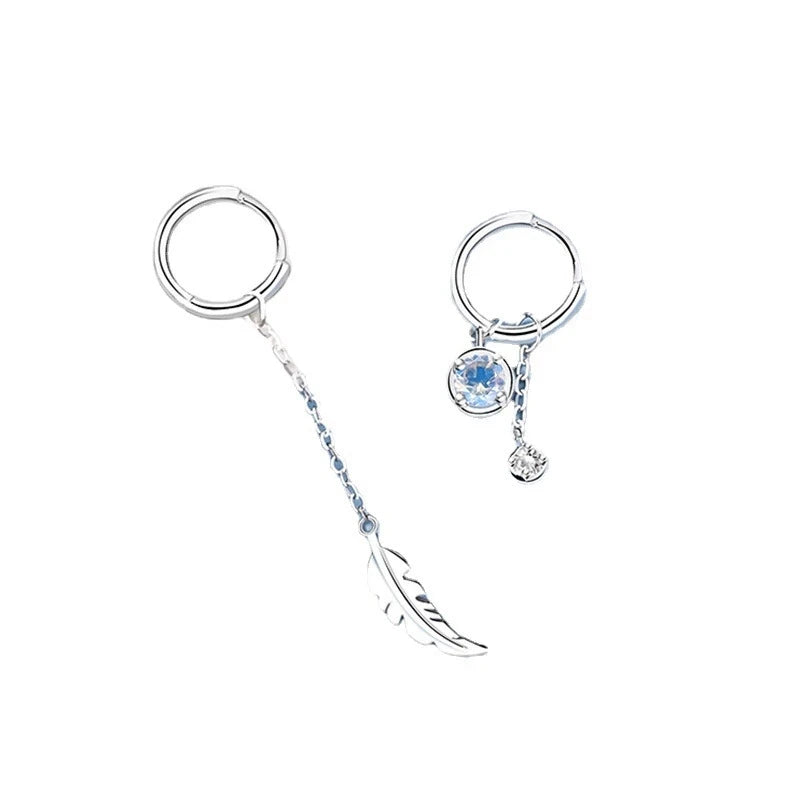 VENTFILLE 925 Sterling Silber Asymmetrische Federohrringe Weiße Mondstein-Anhängerohrringe Damen Geschenke Handgemachter Schmuck