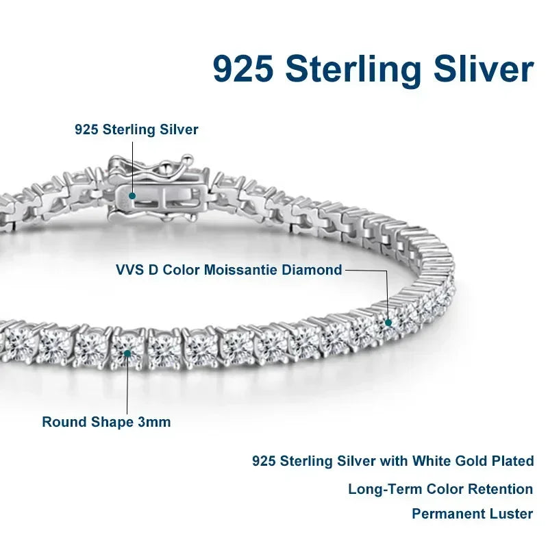 NeeTim 3mm 4mm Moissanite Tennis-Armbänder 925er Sterlingsilber Vollbesatz Diamant mit vergoldetem Armband Edler Schmuck für Damen und Herren