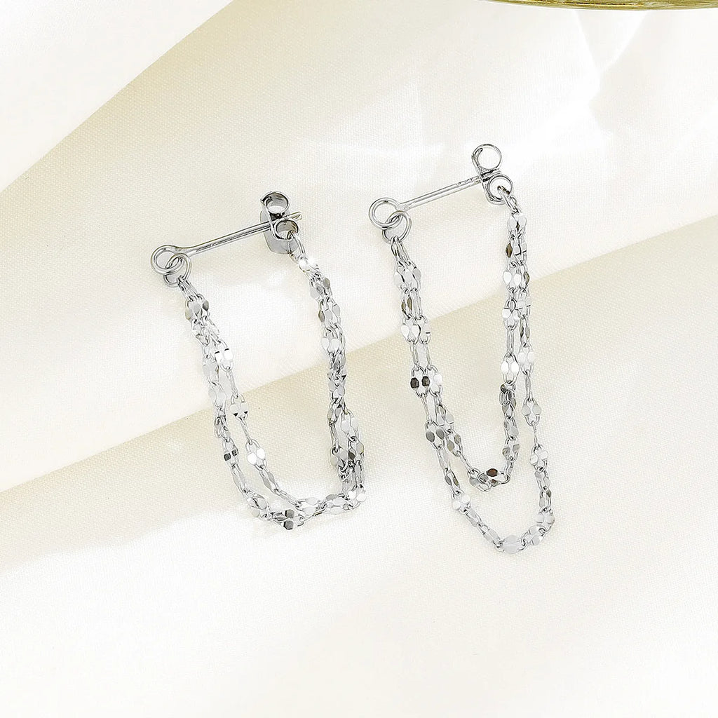 Ohrringe aus 925er Silber mit doppellagigen Quastenketten vorne und hinten, exquisite und dynamische Ohrringe