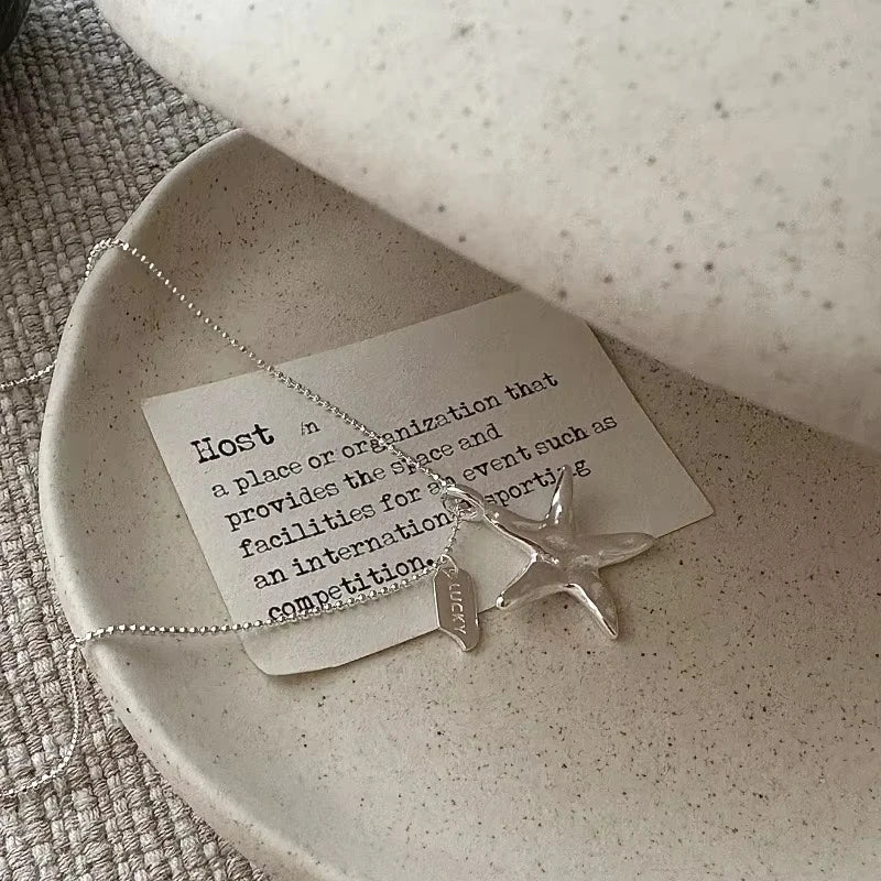 Collar de Plata de Ley 925, Bonito Colgante con Hoyuelo de Estrella de Cinco Puntas para Mujer y Niña, Regalo de Joyería, Envío Directo al por Mayor