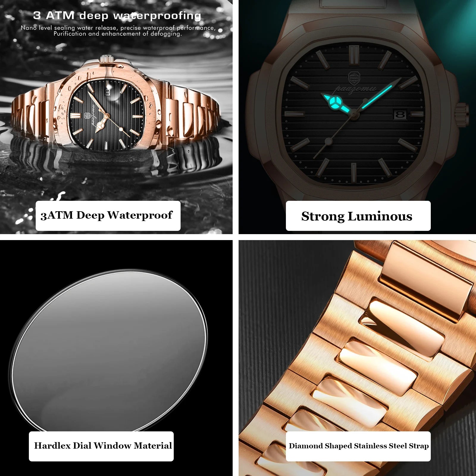 Reloj de Pulsera de Cuarzo de Acero Inoxidable para Hombre, de Negocios, Calendario, Fecha, Informal, Deportivo, Luminoso