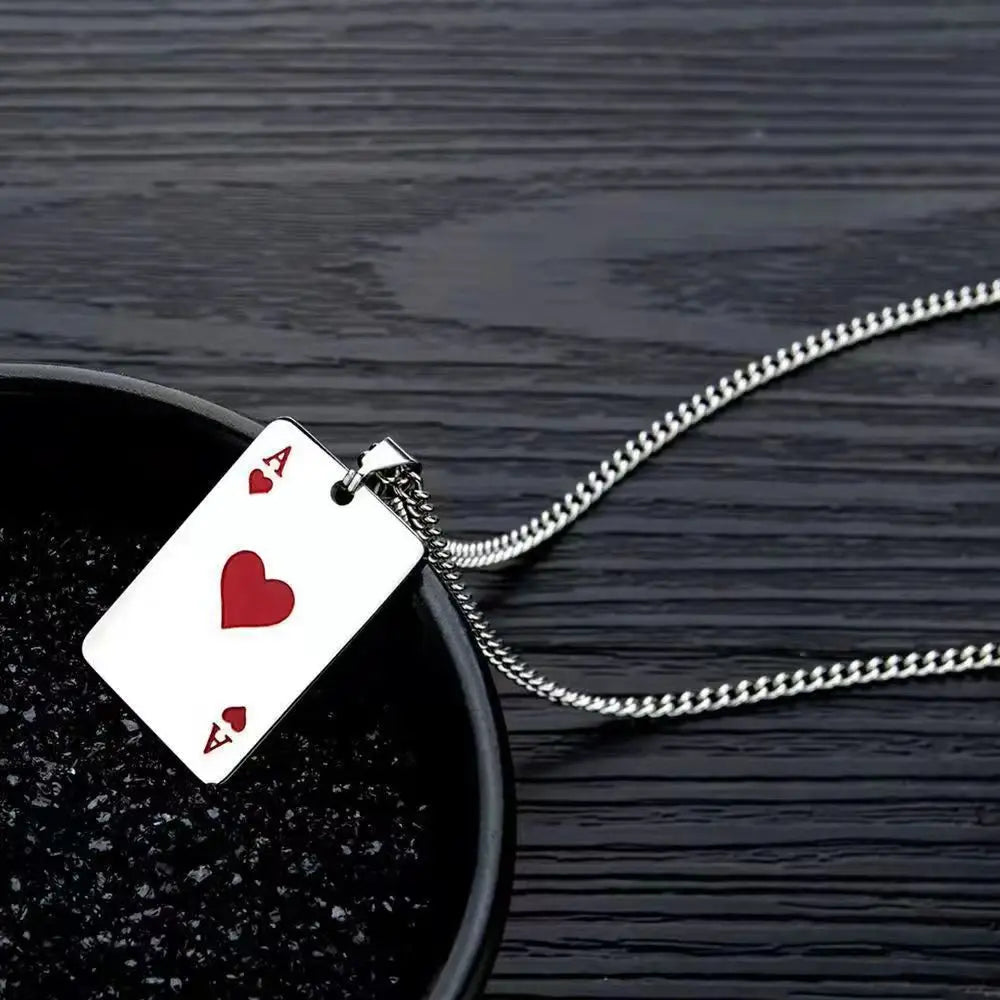 1 Stück kreative Poker-Karten-Halskette, Anhänger, Pik-Herz-Ass, trendige Hip-Hop-West-Coast-Halskette, Anhänger, Alltagszubehör