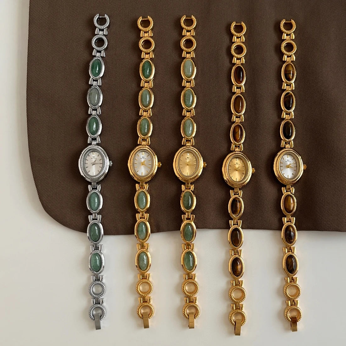 Natur-Jade-Armbanduhr Geschenk Frauen, Damenuhren Luxus Hochwertige Gold Quarzuhren, Elegante Damenarmbanduhren