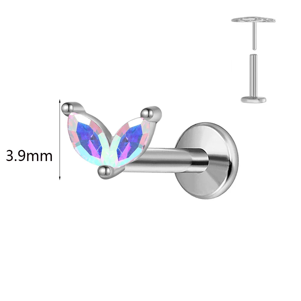 ASTM F136 G23 Titan Hasenohren Piercing Ohrstecker Push-In Threadless Labret 16/18/20G Knorpel Körperschmuck