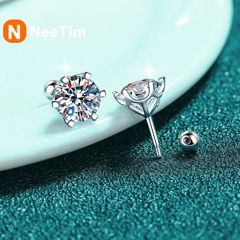 NeeTim 8mm 2 Karat Moissanit Ohrstecker für Damen mit Schraubverschluss 925 Sterling Silber Edelschmuck Besteht Diamanttest