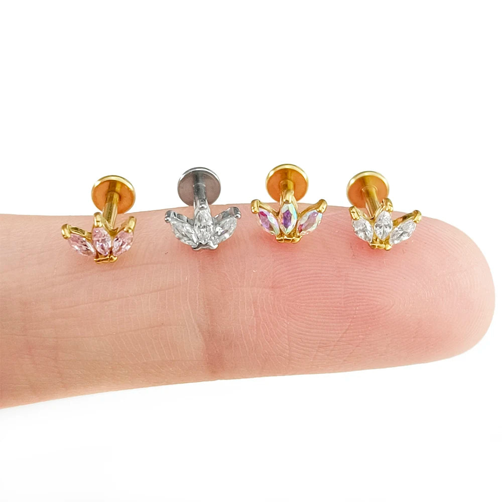 Blitz Innengewinde Labret Piercing Krone Biene Blumen Knorpel Ohrring Tragus Conch 316L Edelstahl Körperschmuck
