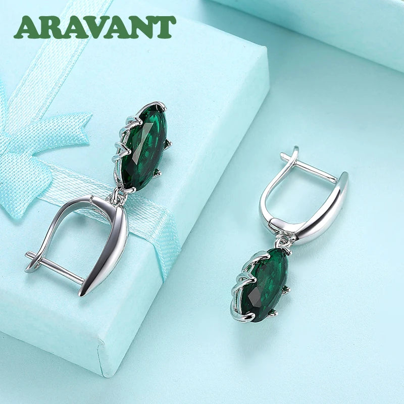 Aravant 925er Silber Ovale Grüne Zirkon Ohrhänger für Damen, Mode Hochzeit Schmuck